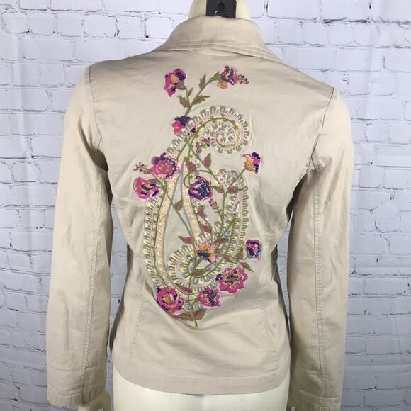 Paparazzi Sm Tan Floral Embroidered Coat Paisley - Picture 3 of 6